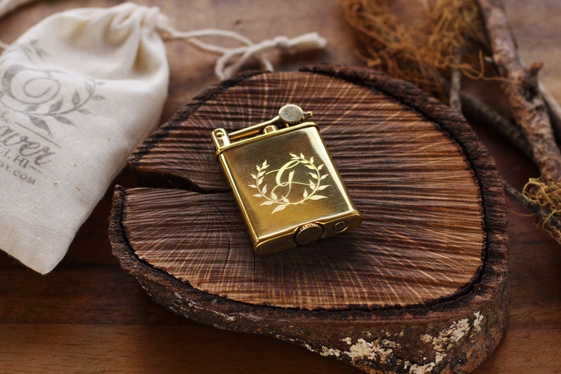 SET OF 5 Engraved Brass Slim Lighters Custom Vintage Style Etsy