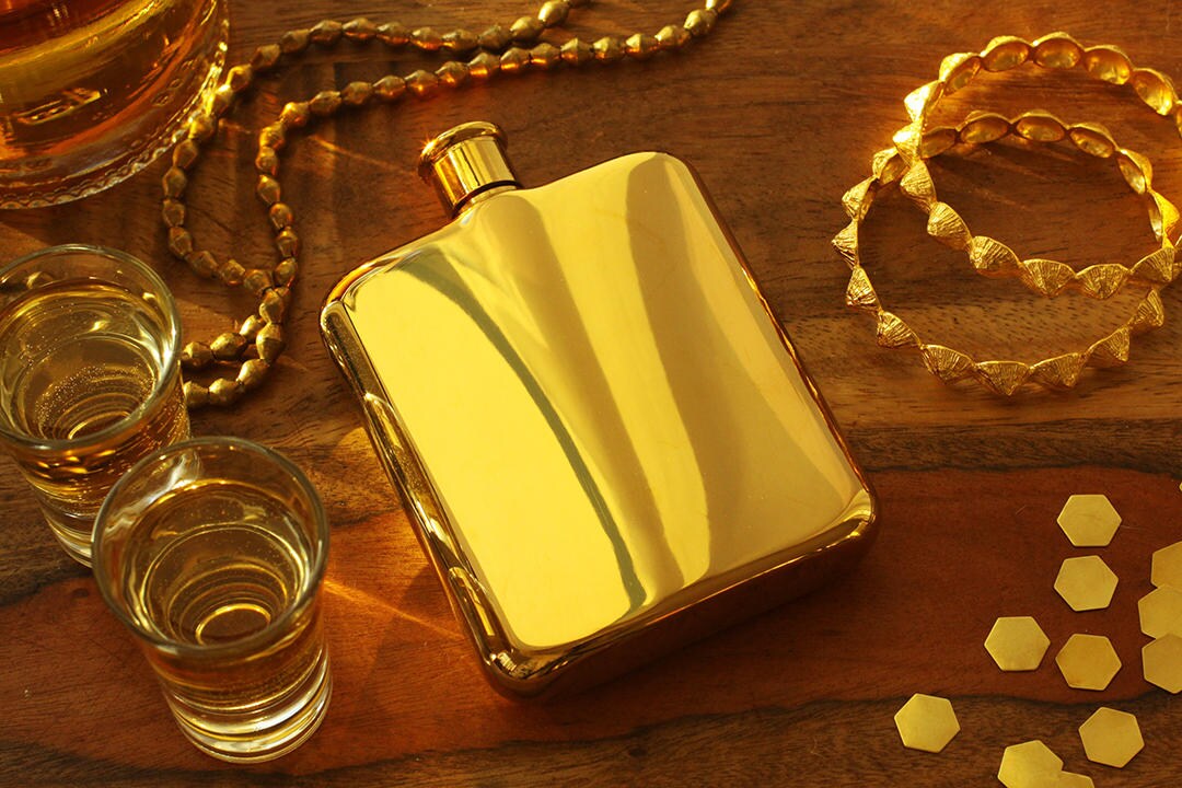 Yellow Gold Personalized Flask Engraved Yellow Gold Flask