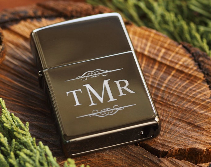 Black Engraved Zippo© Lighter, Official Ebony Zippo©, Personalized High Polish Black Lighter, Custom Lighter