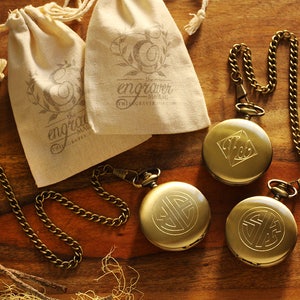 Engraved Antique Pocket Watch, Brass pocket Watch for Him