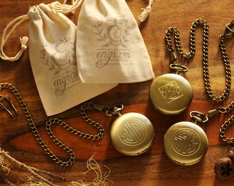 Engraved Bronze Pocket Watch, Personalized Monogram Gift