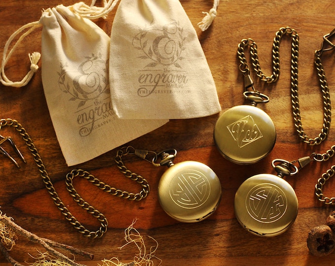 Engraved Antique Pocket Watch, Brass pocket Watch for Him
