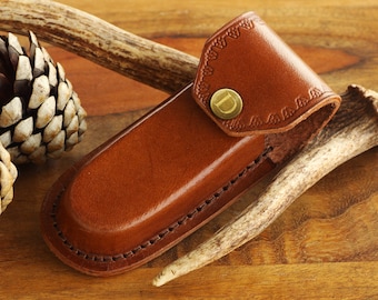 Brown Leather Knife Sheath, 5 inch Belt Holster