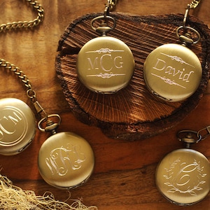 Custom Brass Pocket Watch, Personalized Groomsmen Gifts with Engraved Wedding Date, Anniversary Gift For Him