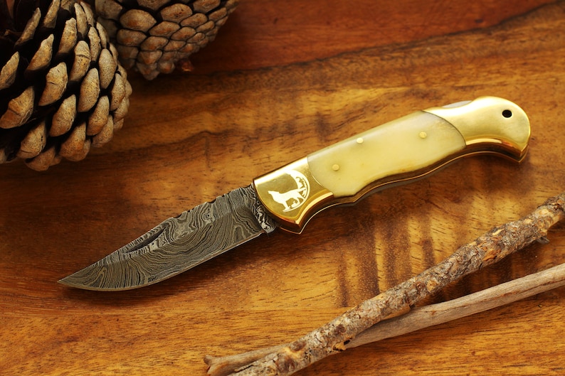 Damascus Bone Handle Knife Engraved Personalized Groomsman Etsy