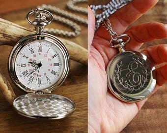 Engraved Silver Pocket Watch, Personalized Groomsmen Gifts, Engraved Wedding Date, Anniversary Gift For Men