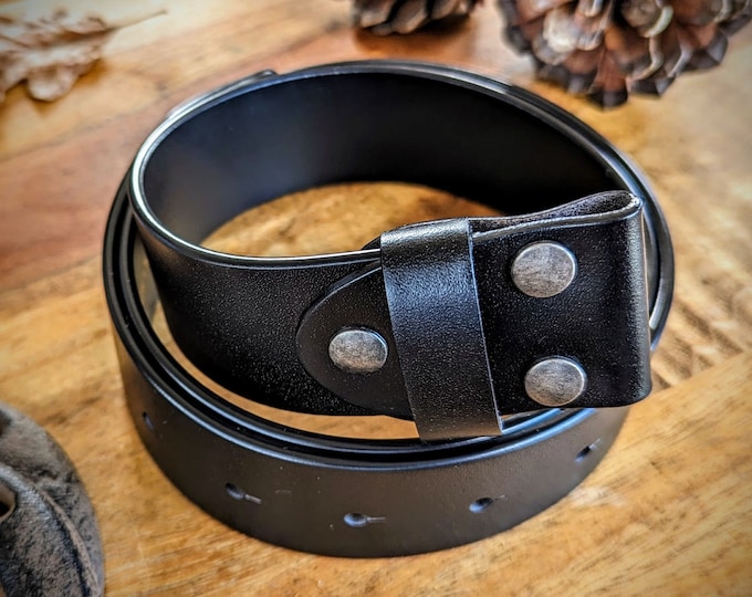 Black Leather Belt for Belt Buckle, Buckle Not Included