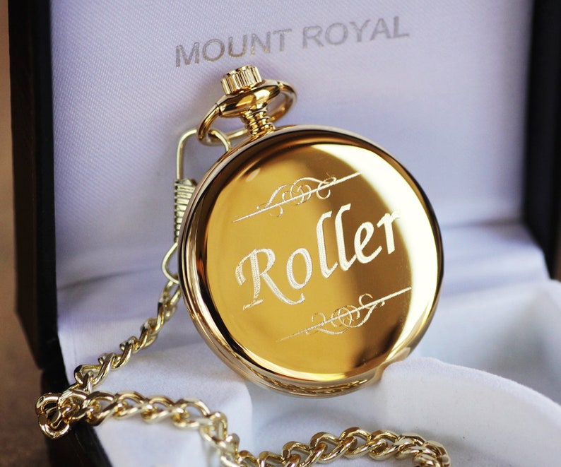 Mount Royal Open Face Gold Pocket Watch Mid Century Style Personalized Pocket Watch image 4