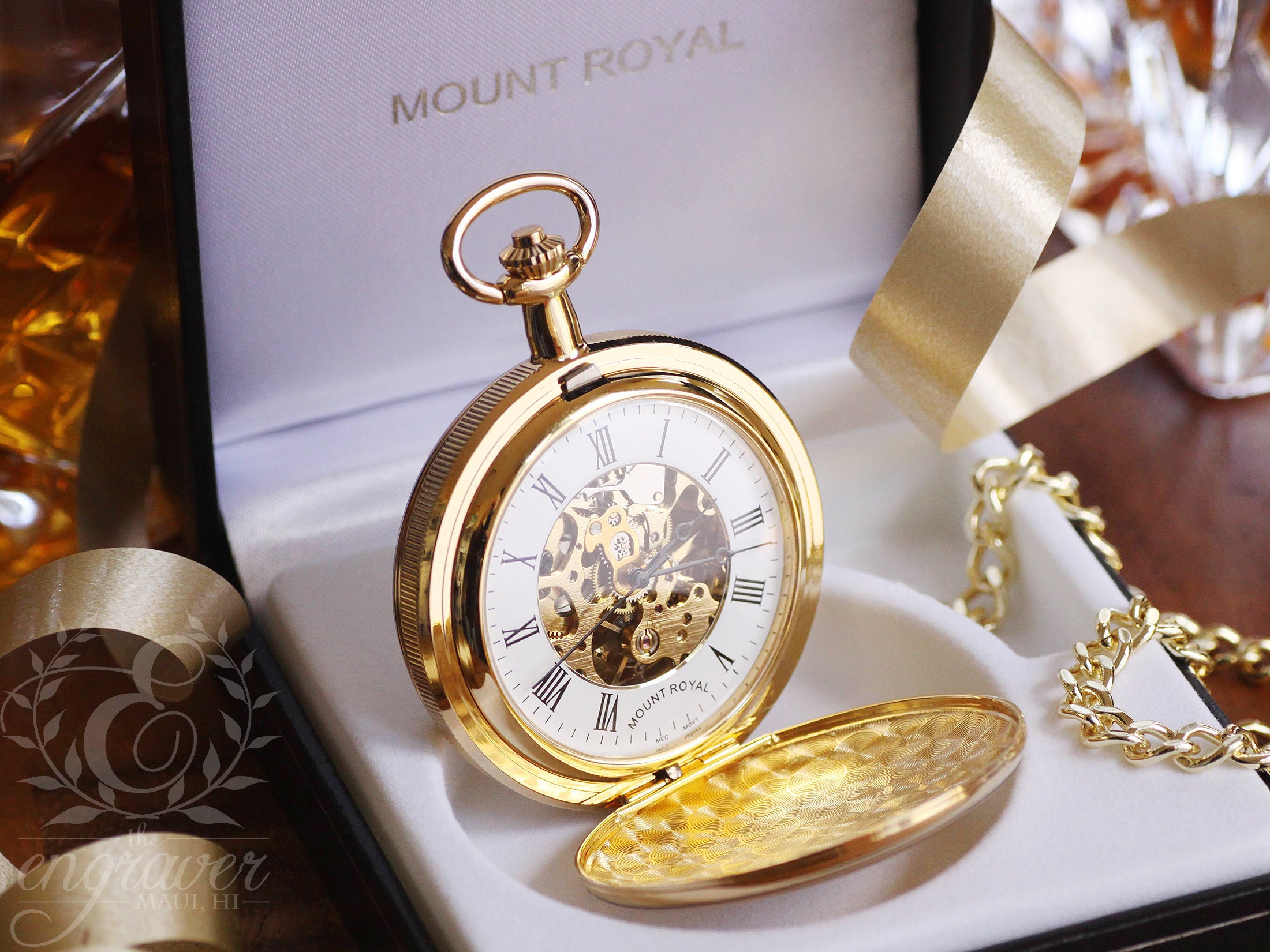 Mount Royal Double Hunter Skeleton Gold Pocket Watch Personalized Pocket Watch Etsy
