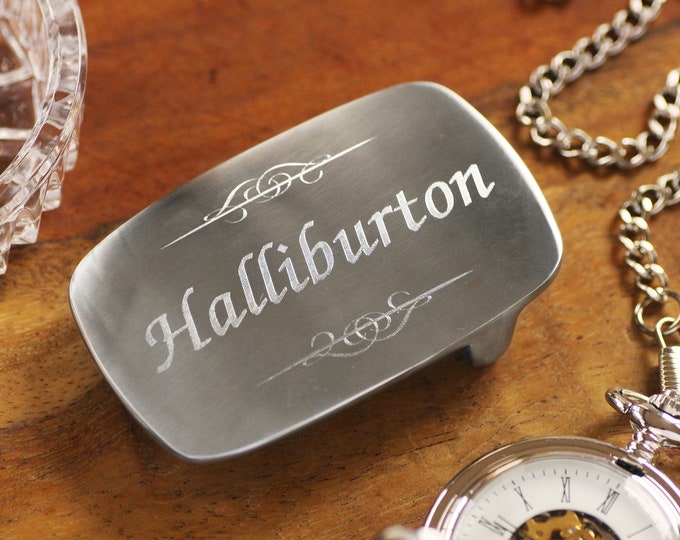 Engraved Satin Silver Belt Buckle, Personalized Belt Buckle, Groomsman Belt Buckle, Cowboy Belt Buckle, Solid Steel Belt Buckle For Him