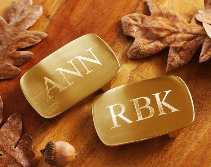 Engraved Brass Belt Buckle, Personalized Groomsman Satin Gold Belt Buckle