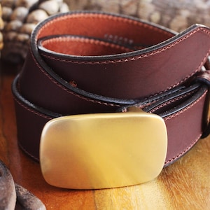 USA Amish Made Leather Belt with Custom Personalized Engraved Solid Brass Belt Buckle