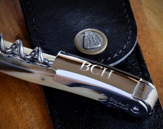 Chateau Laguiole Corkscrew: Engraved Wine Opener with Horn Handle