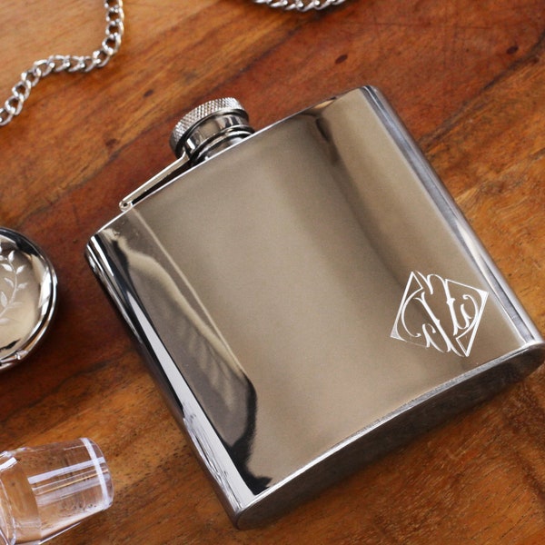 Engraved Silver Flask Graduation Gift, Personalized Flask for Groomsmen, Custom Monogram Flask Gifts for Groom, Minimalist Flask