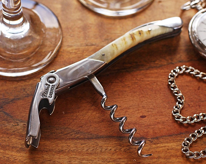 Chateau Laguiole Waiter's Corkscrew, Grand Cru, Ram Horn Handle, Personalized Groomsmen Gift, Engraved Corkscrew