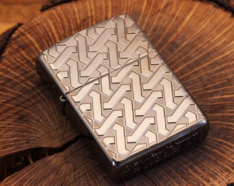 Geometric Weave Zippo© Lighter - Zippo Armor® Lighters - Personalized Black Ice Lighter - Custom Black Lighter