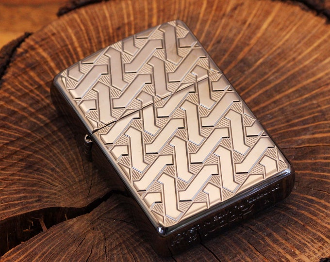 Geometric Weave Zippo© Lighter, Zippo Armor® Lighters, Personalized Black Ice Lighter, Custom Black Lighter