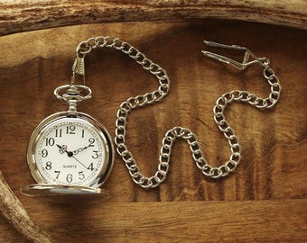 Engraved Silver Pocket Watch, Personalized Groomsmen Wedding Gifts, Birthday Gift For Son