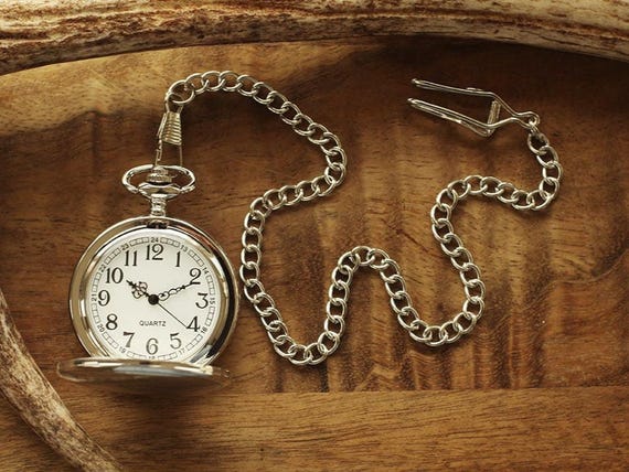 Engraved Silver Pocket Watch, Personalized Groomsmen Wedding Gifts, Birthday Gift For Son