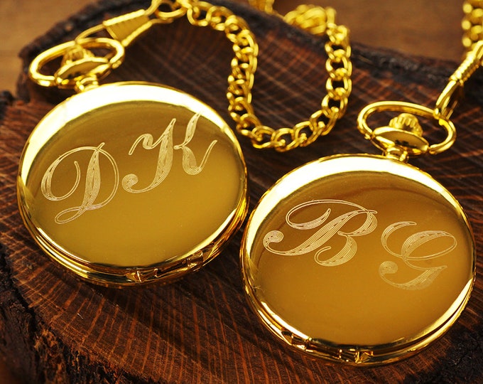 Engraved Pocket Watch Gold, Personalized Groomsmen Gifts, Anniversary Gift For Men, Gold Pocket Watch
