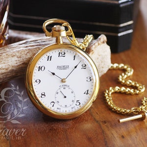 Jean Pierre® of Switzerland Mechanical Open Face Gold Pocket Watch, Personalized Pocket Watch