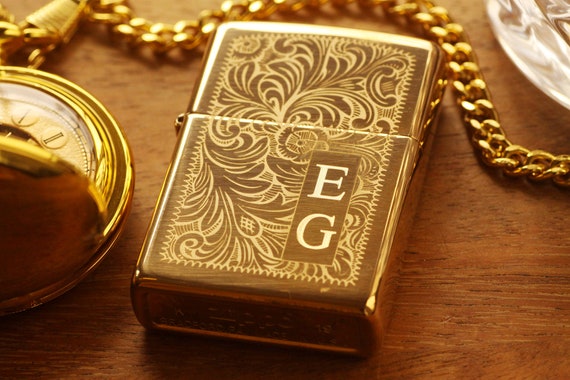 Engraved Chrome and Brass Venetian Zippo Lighter: Monogrammed Groomsmen Gift with Wedding Date