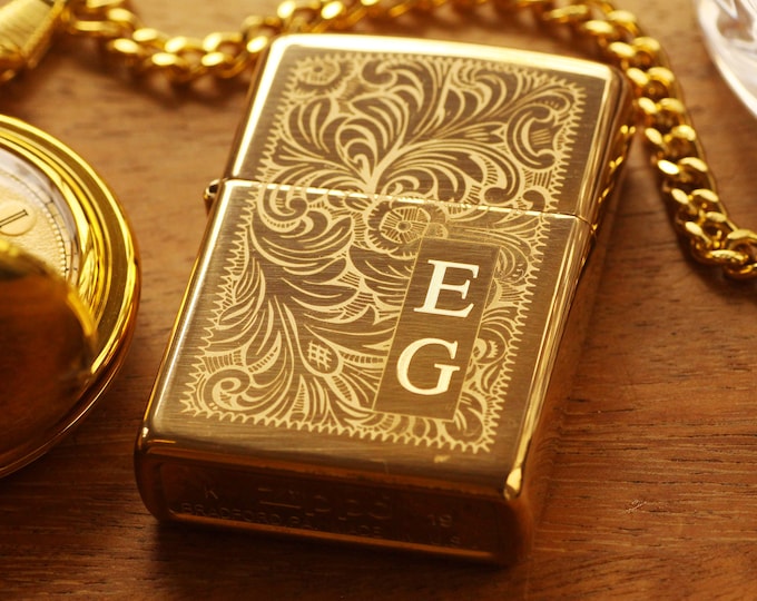 Brass Venetian Official Zippo© Lighter, Engraved Gold Lighter, Filigree Gold Zippo©, Groomsman Lighters with Custom Monogram Engraving