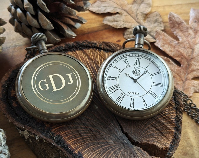 Antique Copper Quartz Battery Pocket Watch with Chain