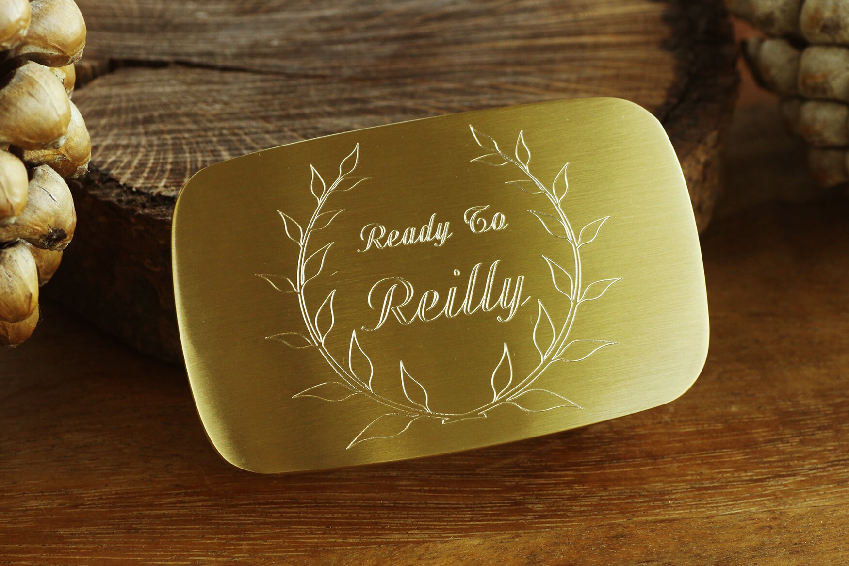 Engraved Brass Belt Buckle, Personalized Groomsman Satin Gold Belt Buckle