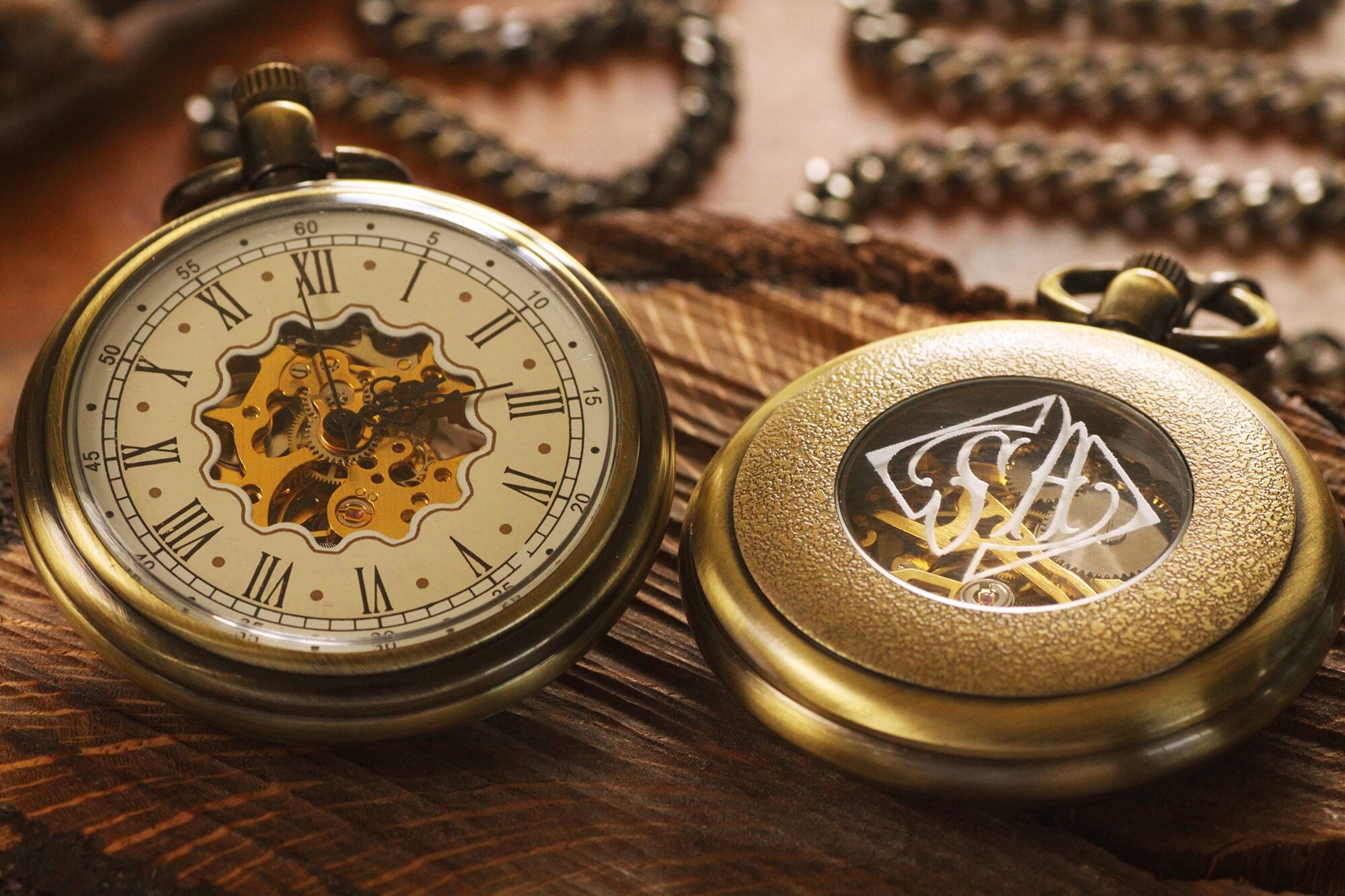 Personalized Engraved Groomsmen Gift Winding Pocket Watch Bronze Gold