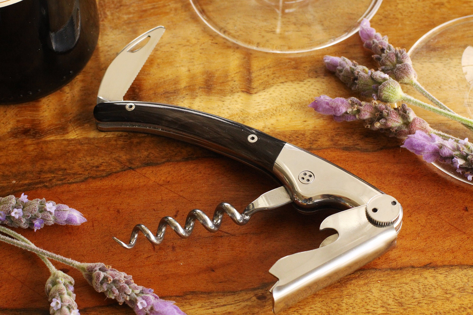 Wine Enthusiast Laguiole Opener, Black Horn Handle Wine Opener
