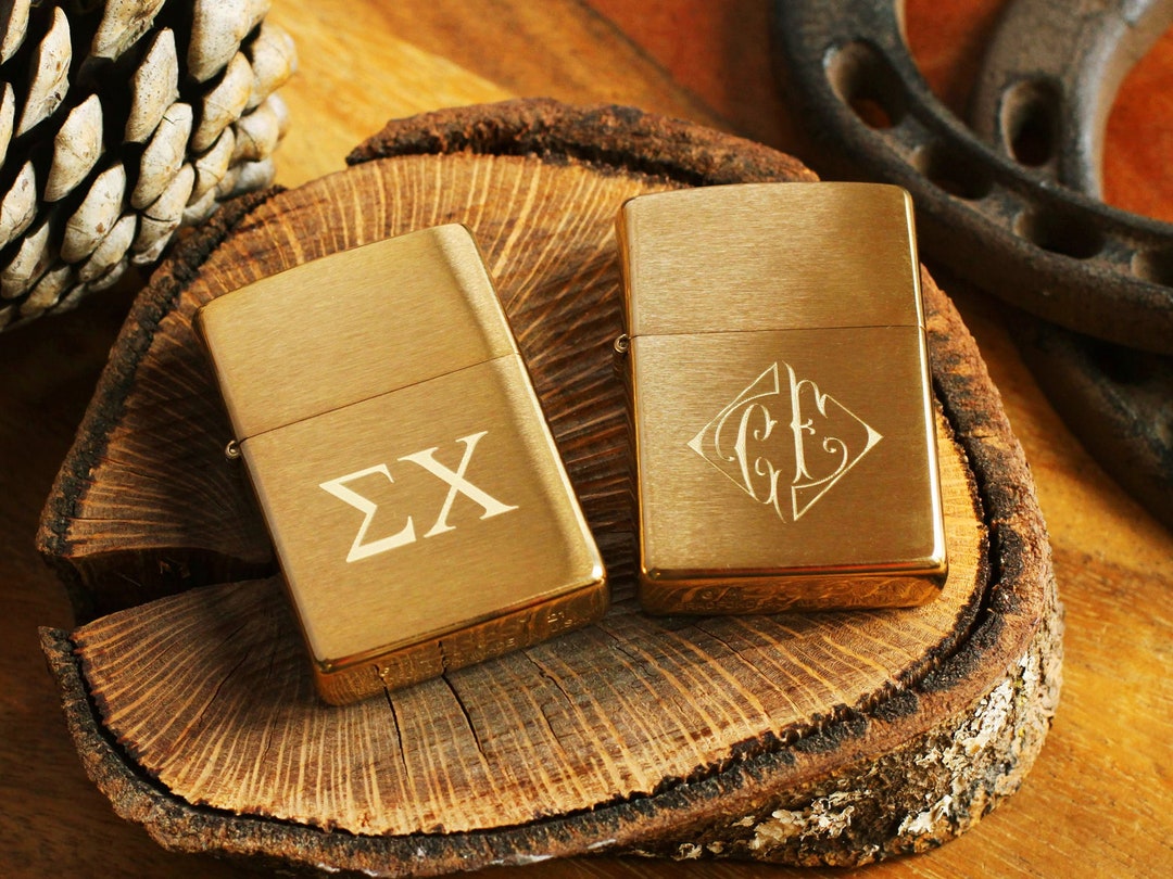 Lighter　Brushed　Brass　Zippo©　Engraved　Official　日本　Personalized　Etsy