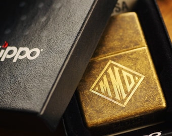Antique Brass Engraved Official Zippo© Lighter, Brass Custom Lighter, Personalized Groomsmen Bronze Lighter