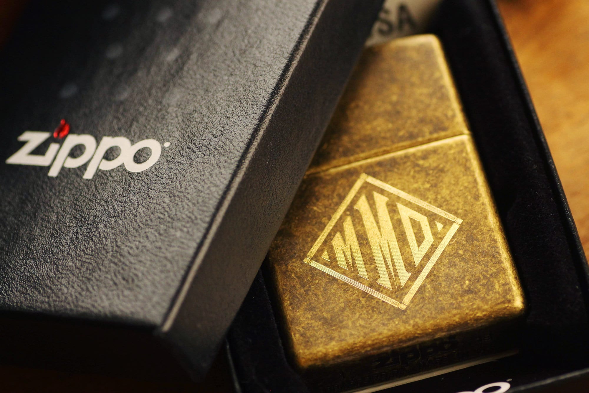 Antique Brass Engraved Official Zippo© Lighter - Brass Custom Lighter -  Personalized Groomsmen Bronze Lighter