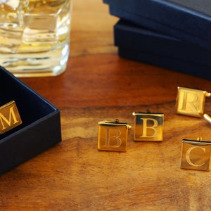 Engraved Gold Cufflinks Personalized Groomsmen Cufflinks Square Monogramed Cufflinks image 4