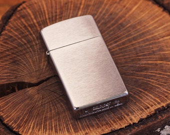 Engraved Slim Zippo Lighter, Brushed Chrome, Custom Monogram