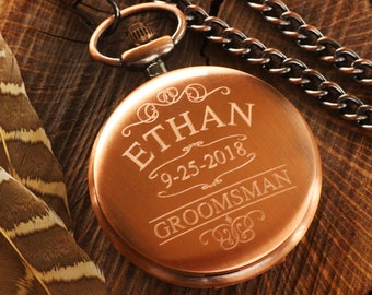 Engraved Copper Pocket Watch: Personalized Groomsmen Gift, 7th Anniversary