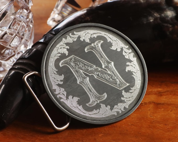 Engraved Initial Belt Buckle: Antique Silver Cowgirl Gift