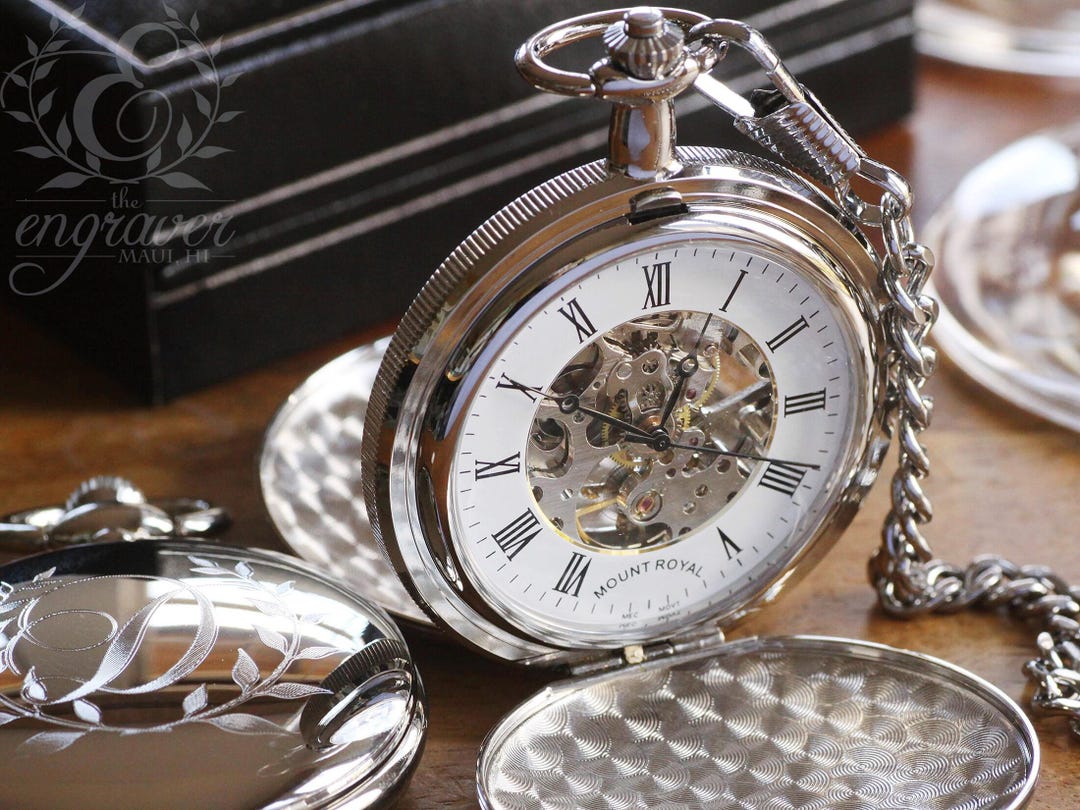 Mount Royal Double Hunter Skeleton Pocket Watch, Personalized