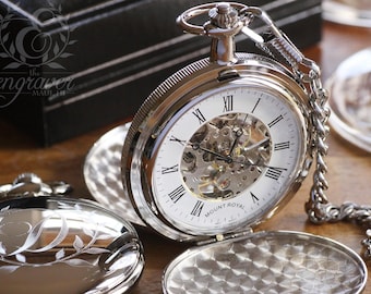 Mount Royal Double Hunter Skeleton Pocket Watch, Personalized Pocket Watch
