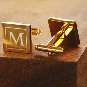 Engraved Gold Cufflinks Personalized Groomsmen Cufflinks Square Monogramed Cufflinks image 1