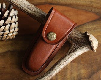 Small Brown Leather Sheath For 3.75 Inch Knives From Our Store, Pocket Knife Leather Pouch with Leather Belt Holster Gift for Him