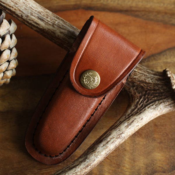 Small Brown Leather Sheath For 3.75 Inch Knives From Our Store, Pocket Knife Leather Pouch with Leather Belt Holster Gift for Him