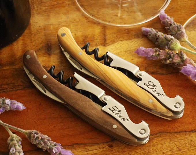 Wood Double Hinged Wine Opener: Engraved Bottle Openers Gift