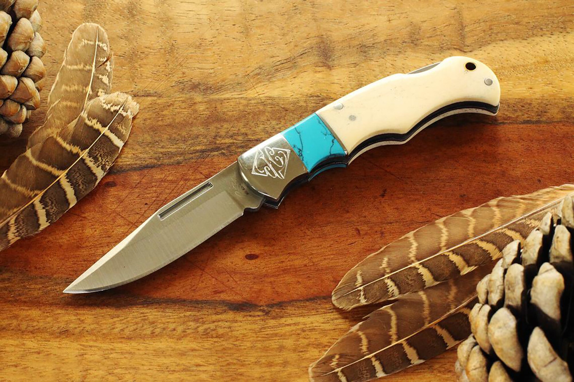 Turquoise Inlay Pocket Buck Knife - Malouf on the Plaza