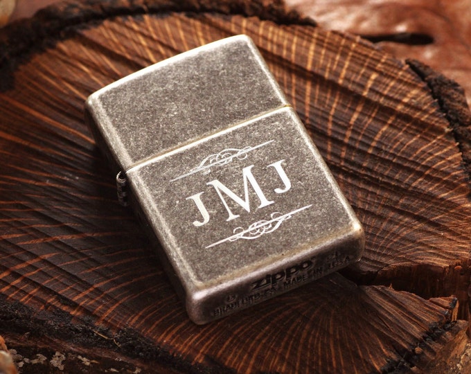 Antique Silver Plate Engraved Official Zippo© Lighter, Silver Custom Lighter, Personalized Antique Finish Lighter, Groomsman Lighters