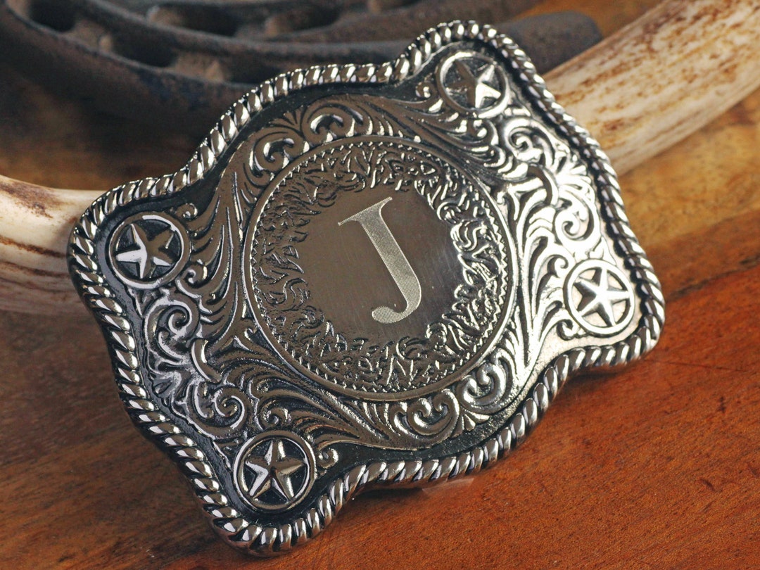 Personalized Silver Cowboy Belt Buckle: USA Made Groomsmen Gift - Etsy