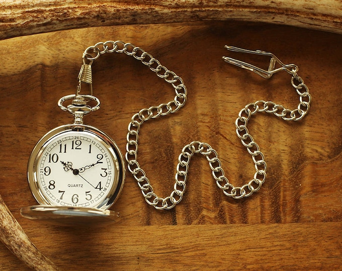 Engraved Silver Pocket Watch, Personalized Groomsmen Wedding Gifts, Birthday Gift For Son