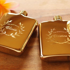 Bridesmaid Flask Engraved Gold Flask Personalized Bridesmaid Flask Maid of Honor Flask image 1