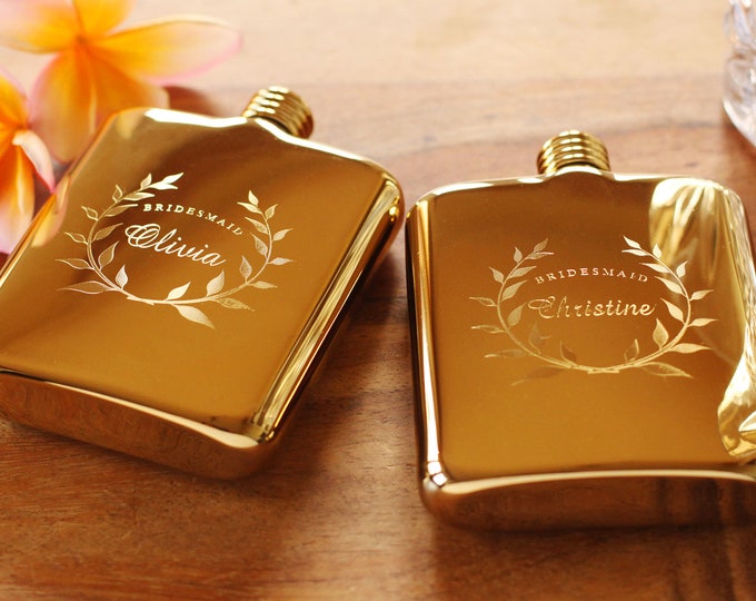 Bridesmaid Flask, Engraved Gold Flask, Personalized  Bridesmaid Flask, Maid of Honor Flask